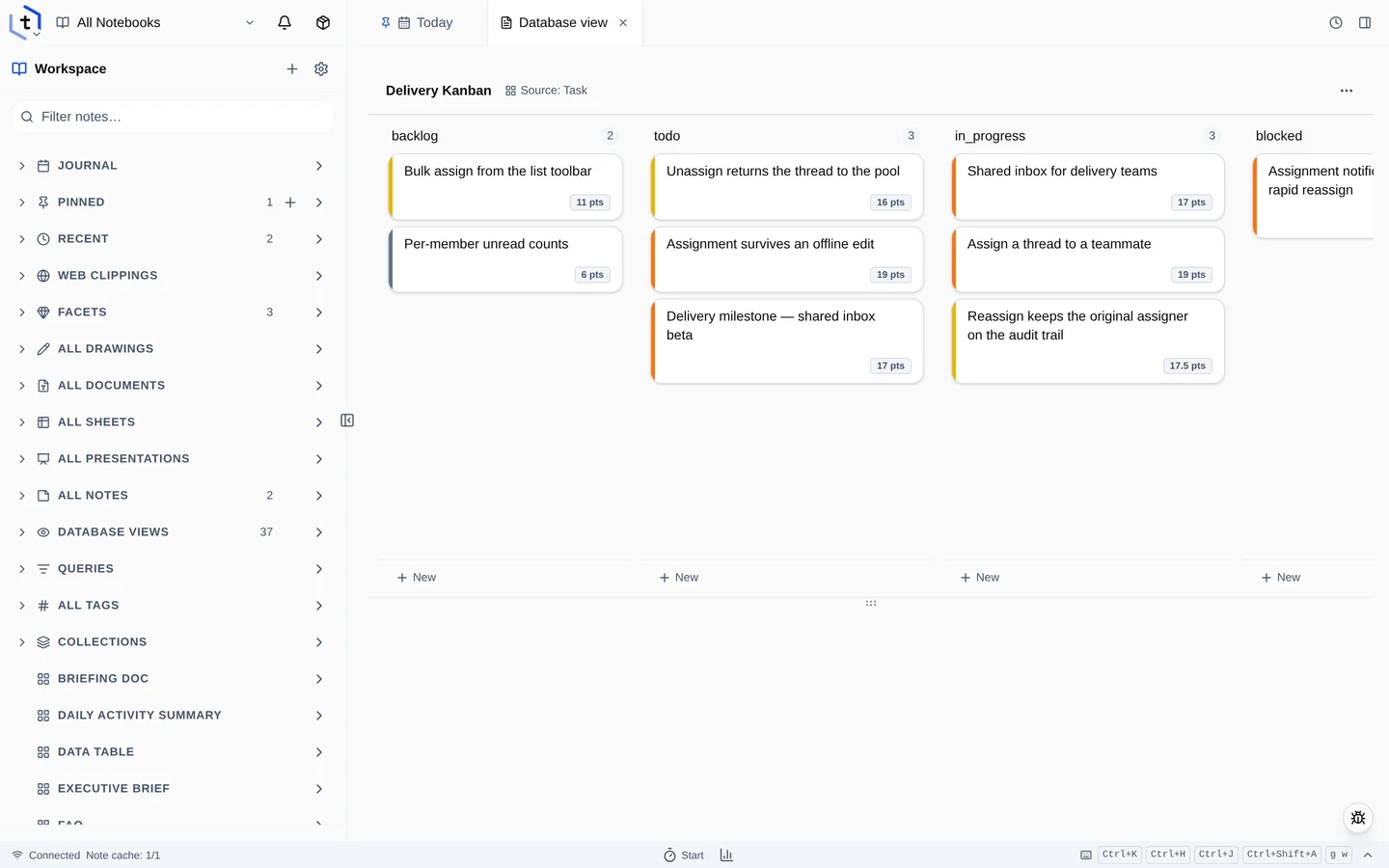 The Delivery Kanban grouping work items into Backlog, To do, In progress, Blocked and Done columns.